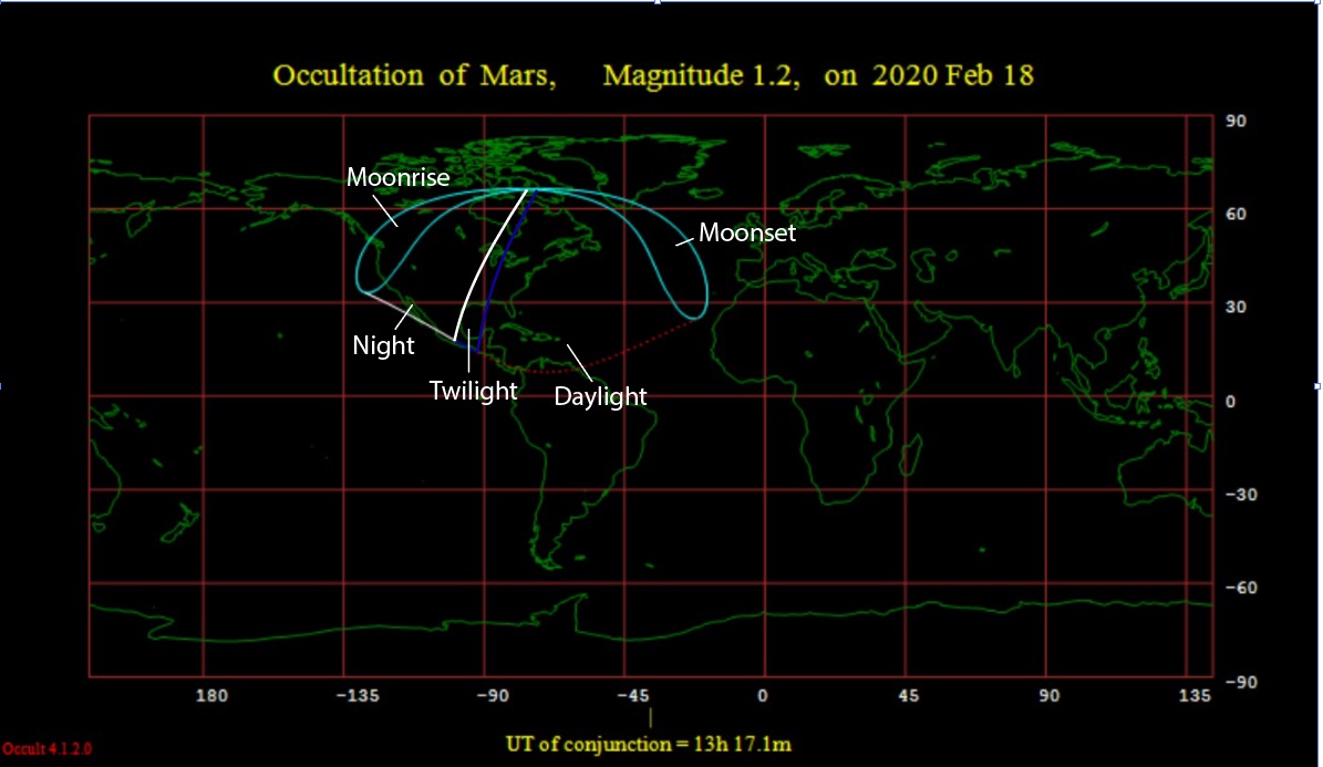 The visibility footprint for tomorrow's occultation. (Occult 4.0)