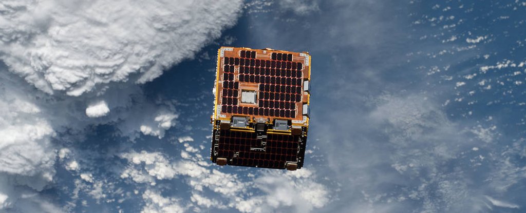 Small 'cubesat' satellite in orbit. 