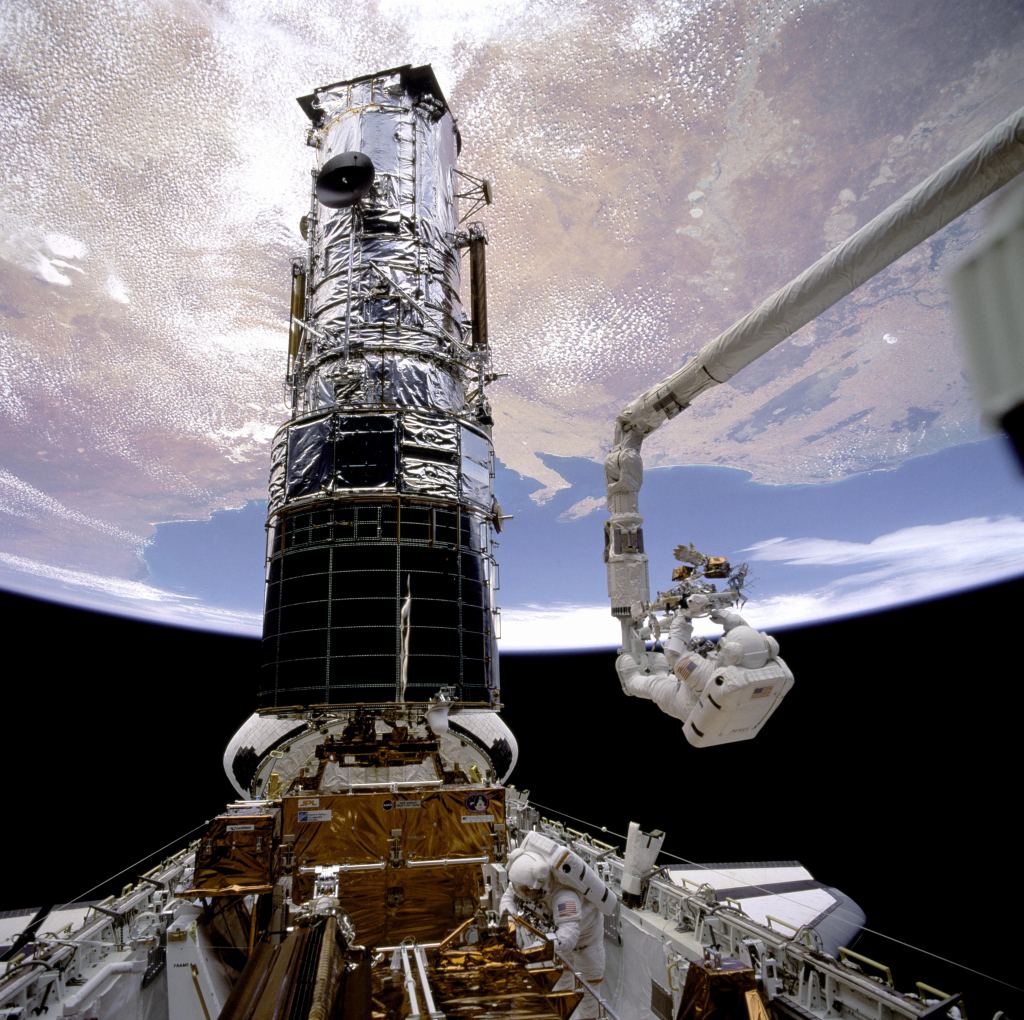 The first Hubble servicing mission, the only space telescope to be serviced since launch. (NASA)