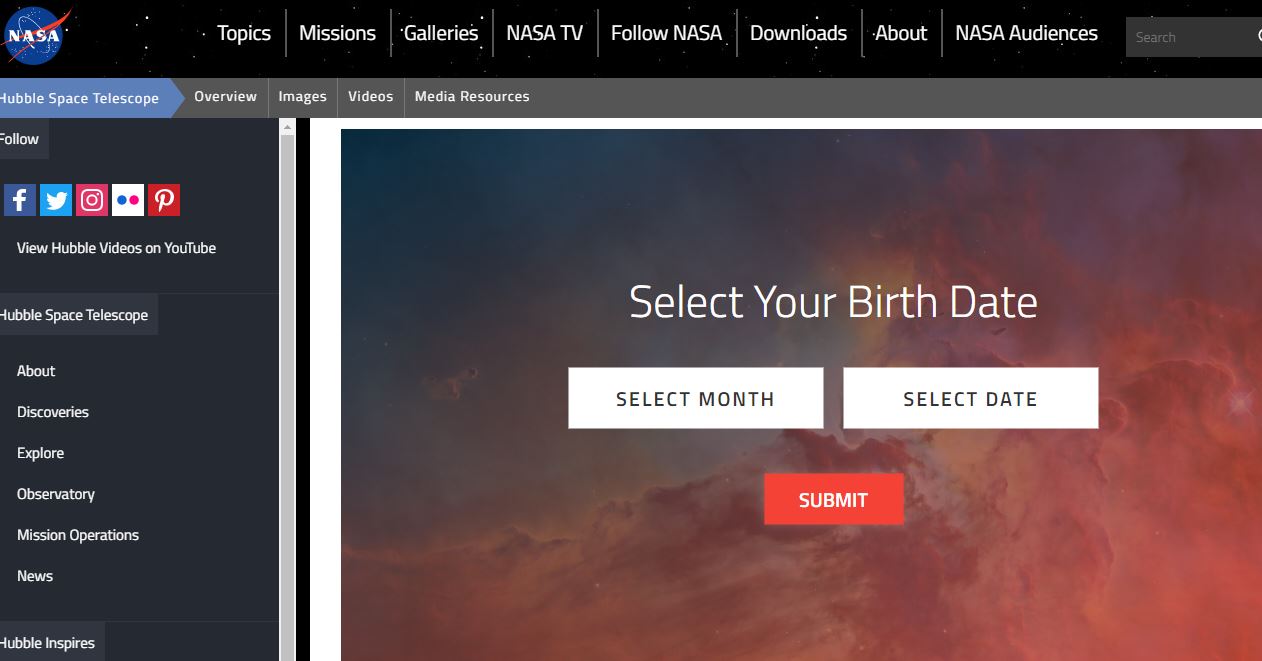 hubble birthday tool screenshot