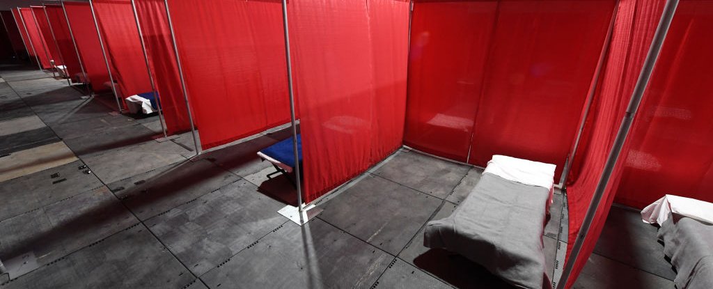 Cots in a quarantine tent for the homeless at the Clark County-City of Las Vegas, April 13. 