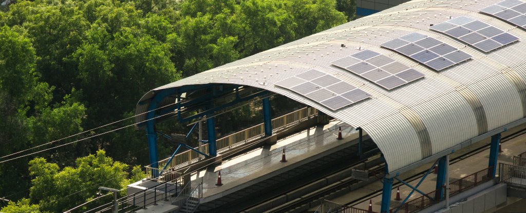 Delhi metro station with solar panels. 