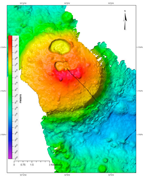 Newly mapped seamount. Black line represents the ROV traversed area. (Ocean Exploration Trust/Nautilus Live)