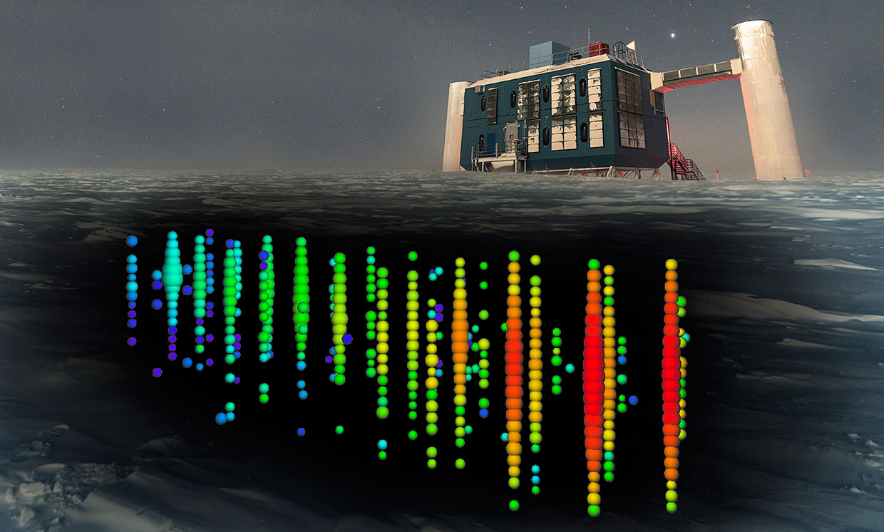 IceCube neutrino Detector in Antarctica searches for WIMPs. (IceCube Collaboration/NSF)