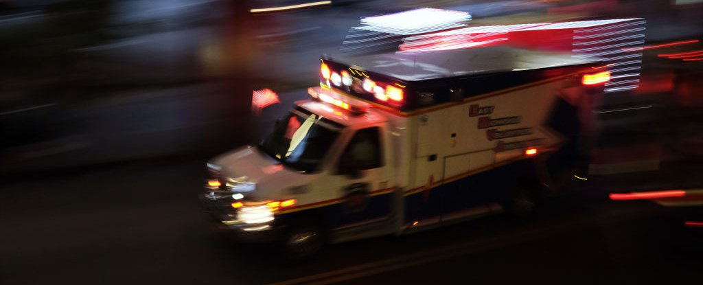 An ambulance drives through New York City on 28 September 2020. 