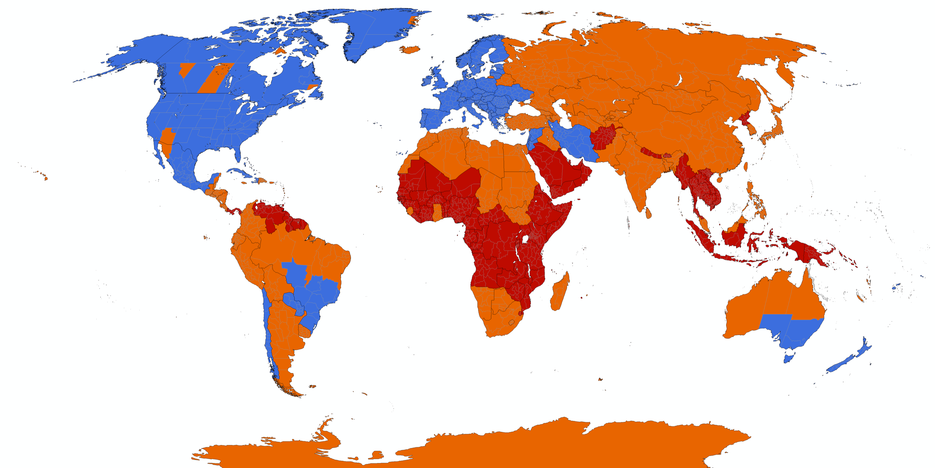 Where daylight saving is used (blue), abolished (orange), and never instituted (red). (Paul Eggert/Wikipedia/CC BY-SA 3.0)