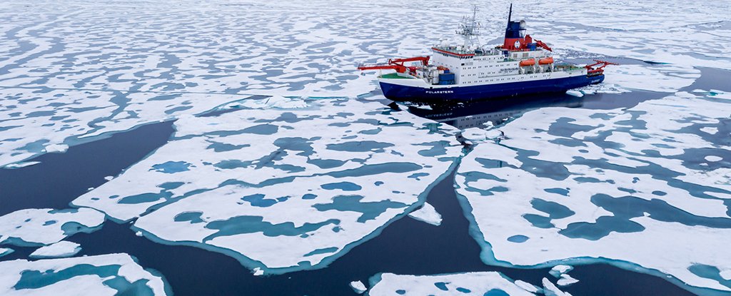 Polarstern breaking through ice. 