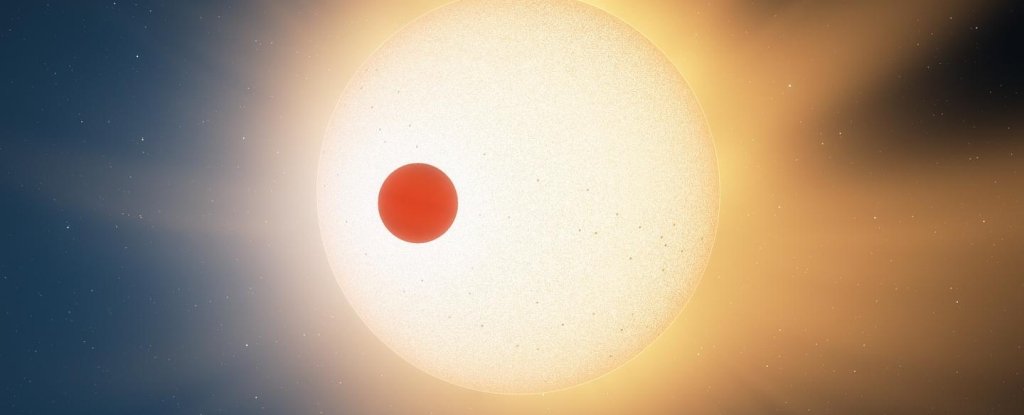 Artist's impression of the exoplanet LTT 9779b and its star. 