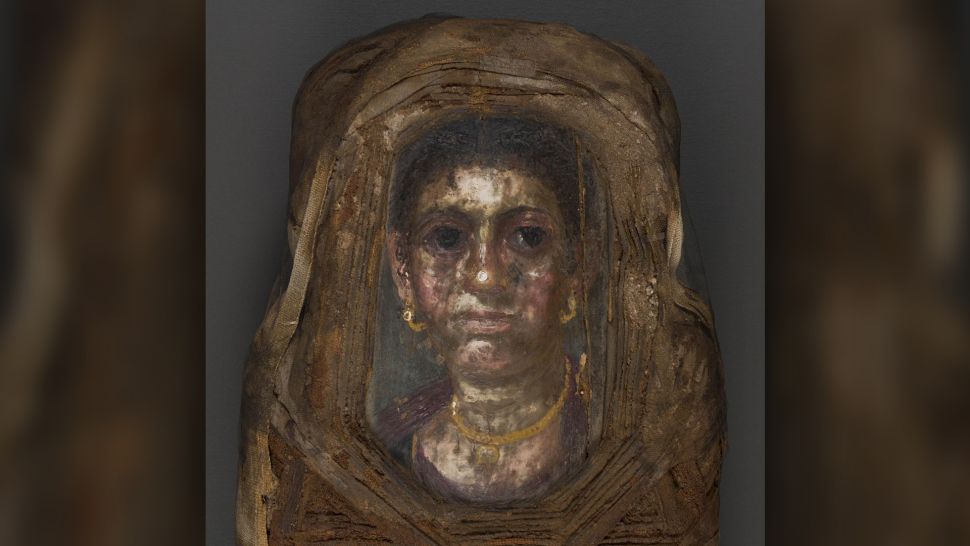 Portrait of woman on Egyptian child mummy