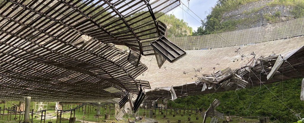 Damage from cable breakage at Arecibo Observatory in August. 