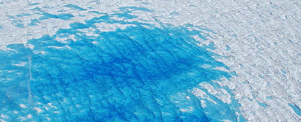 A pond of melt water on the Greenland ice sheet. 