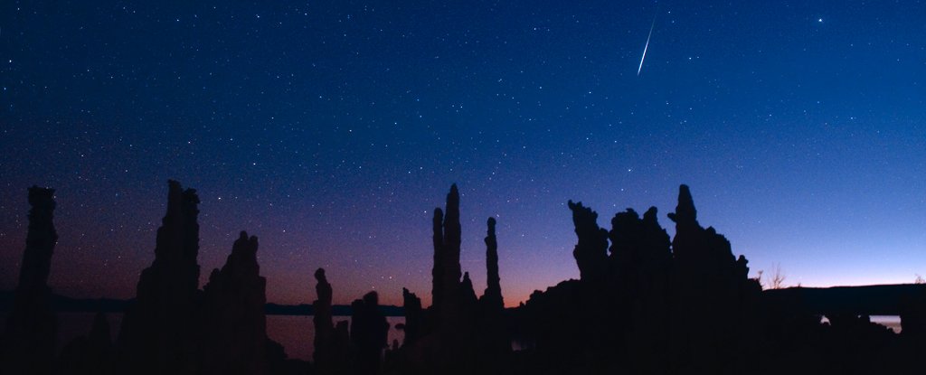 Leonid meteor above tufa rocks, Mono Lake, California. 