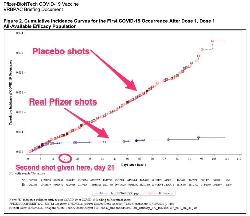 graph of pfizer versus placebo shot