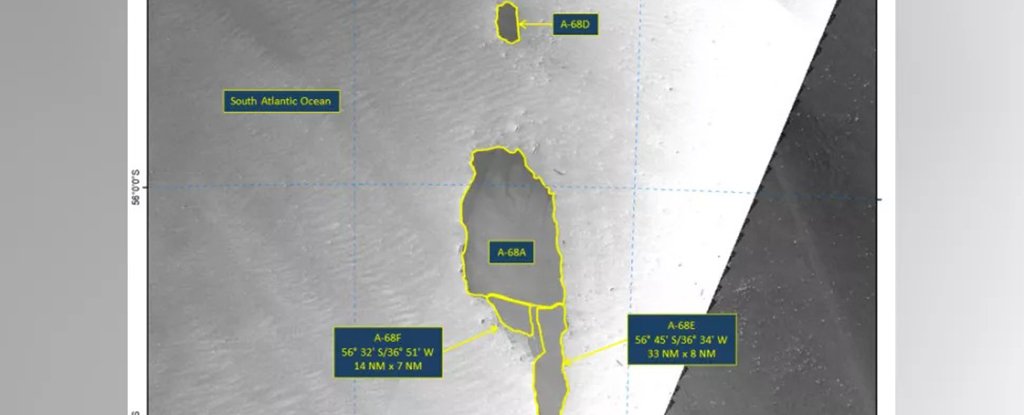 Sentinel-1A satellite image of Iceberg A-68E and A-68F, 22 December 2020. 