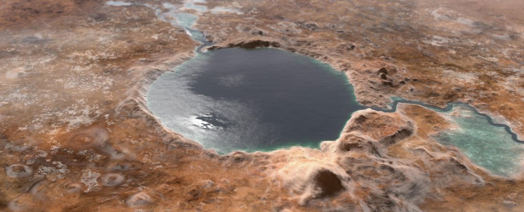 Illustration of Jezero Crater as it may have looked billions of years ago. 