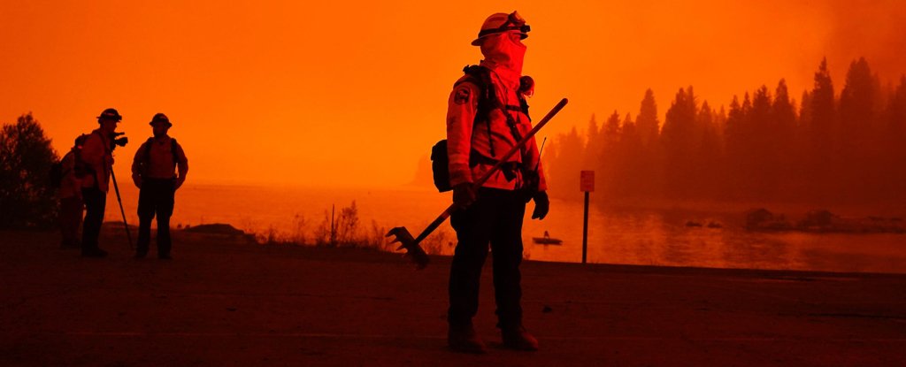A firefighter watches the Creek Fire on 6 September 2020 in Shaver Lake, California. 