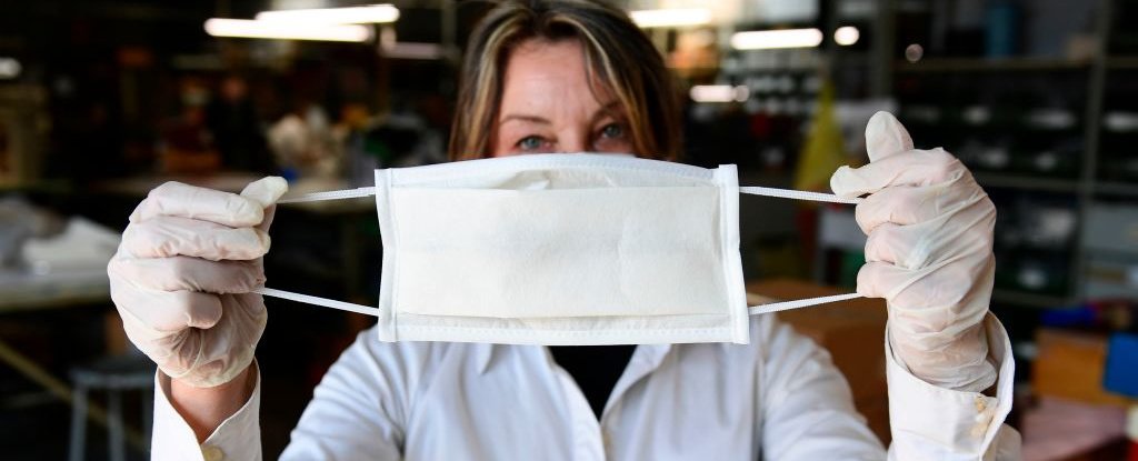 Surgical mask being made in Italy in March 2020. 