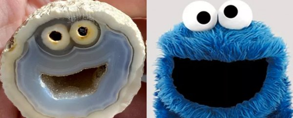 Man cracks open an agate, discovers the Cookie Monster inside