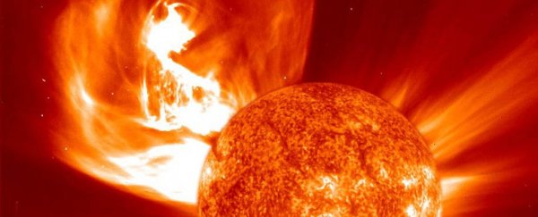 A lucky spacecraft alignment has recorded a huge, evolving solar eruption