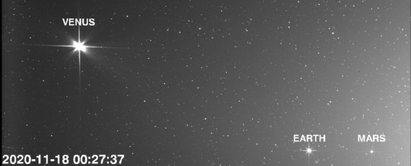 Family photo snapped by Solar Orbiter shows Venus, Earth and Mars gleaming like stars