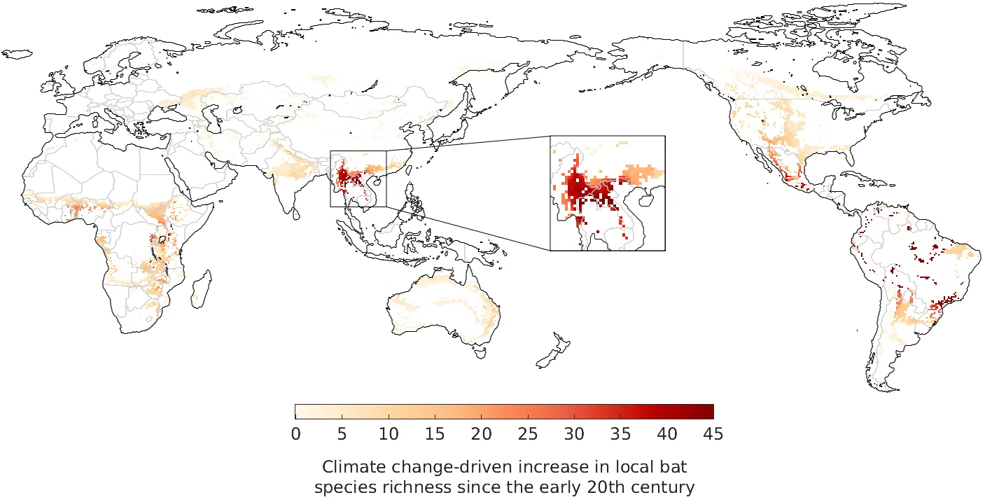 Change in global bat distribution since 1901. (Beyer et al, 2021)