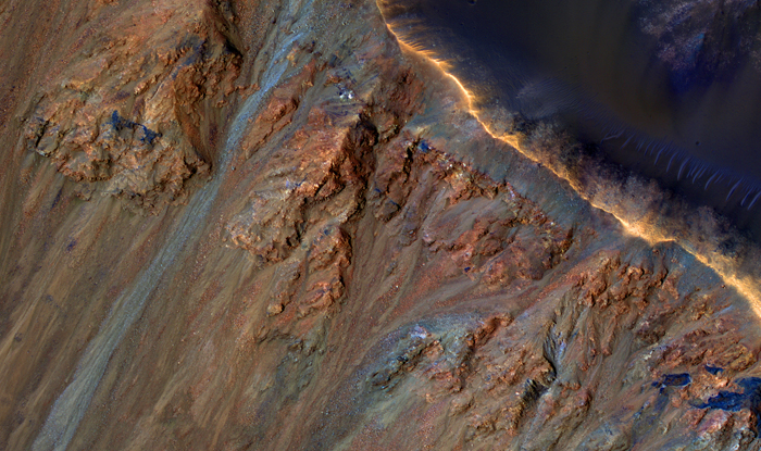 Colorful Equatorial Gullies in Krupac Crater on Mars