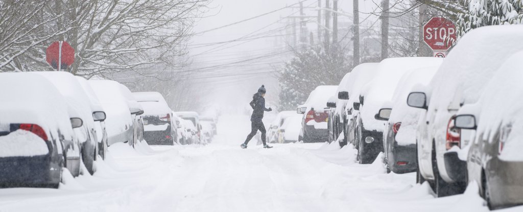 A jogger in Seattle, Washington on February 13, 2021. 