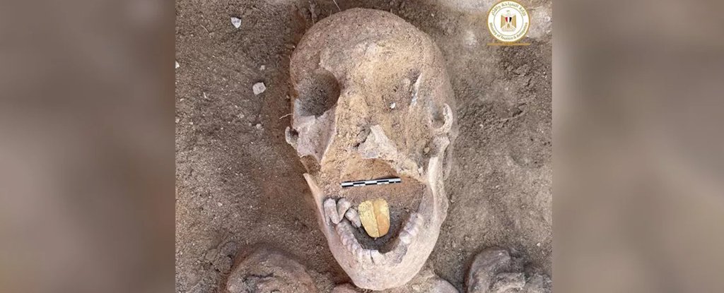 Mummy buried with a golden tongue. 