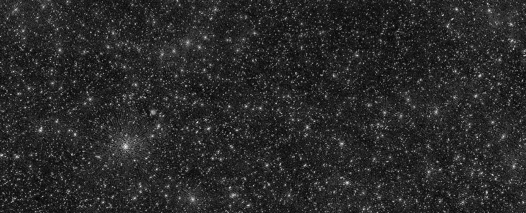 The white dots in this image are not stars or galaxies.  They are black holes