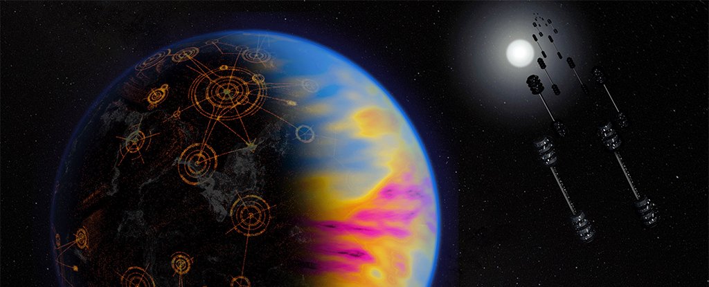 Artist's illustration of a technologically advanced exoplanet, with exaggerated colours. 