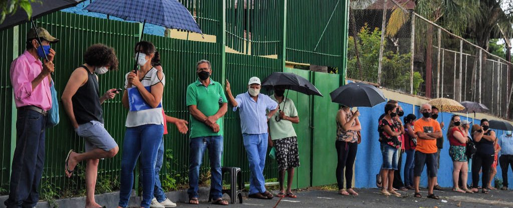 Lining up to get the vaccine in Sao Paulo, Brazil, in February 2021. 