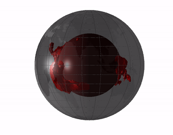 rotating planet with blobs indicating planet fragments near core