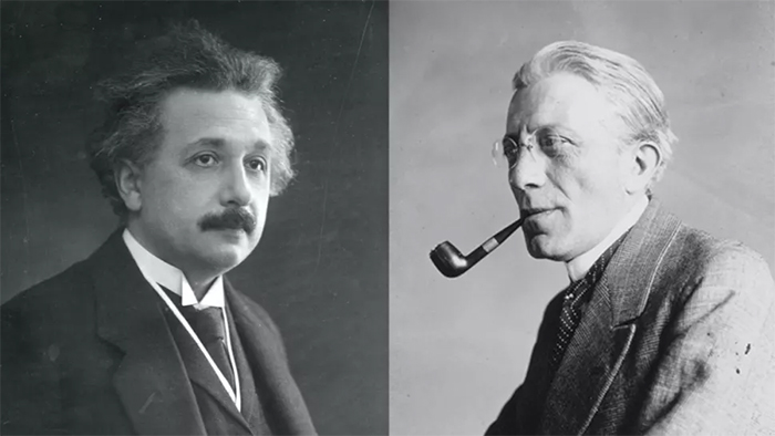 Black and white photographs of albert einstein and ludwick silberstein