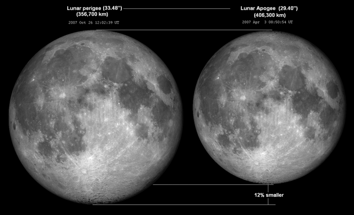 The Moon appears 12 percent bigger when it's closest to Earth compared to when it's furthest. (Tomruen/WikimediaCommons/CC BY-SA)