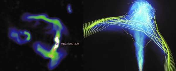Powerful magnetic fields in space have been seen bending black hole jets