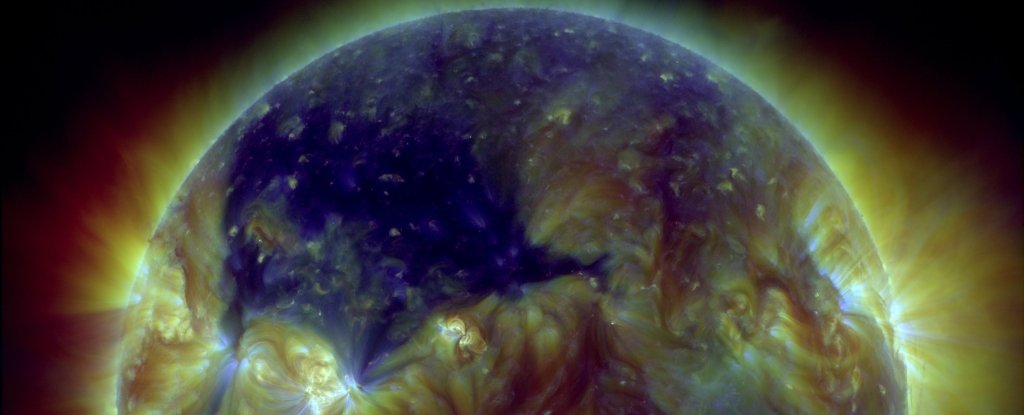 Powerful solar winds escape from coronal holes in the Sun's atmosphere. 