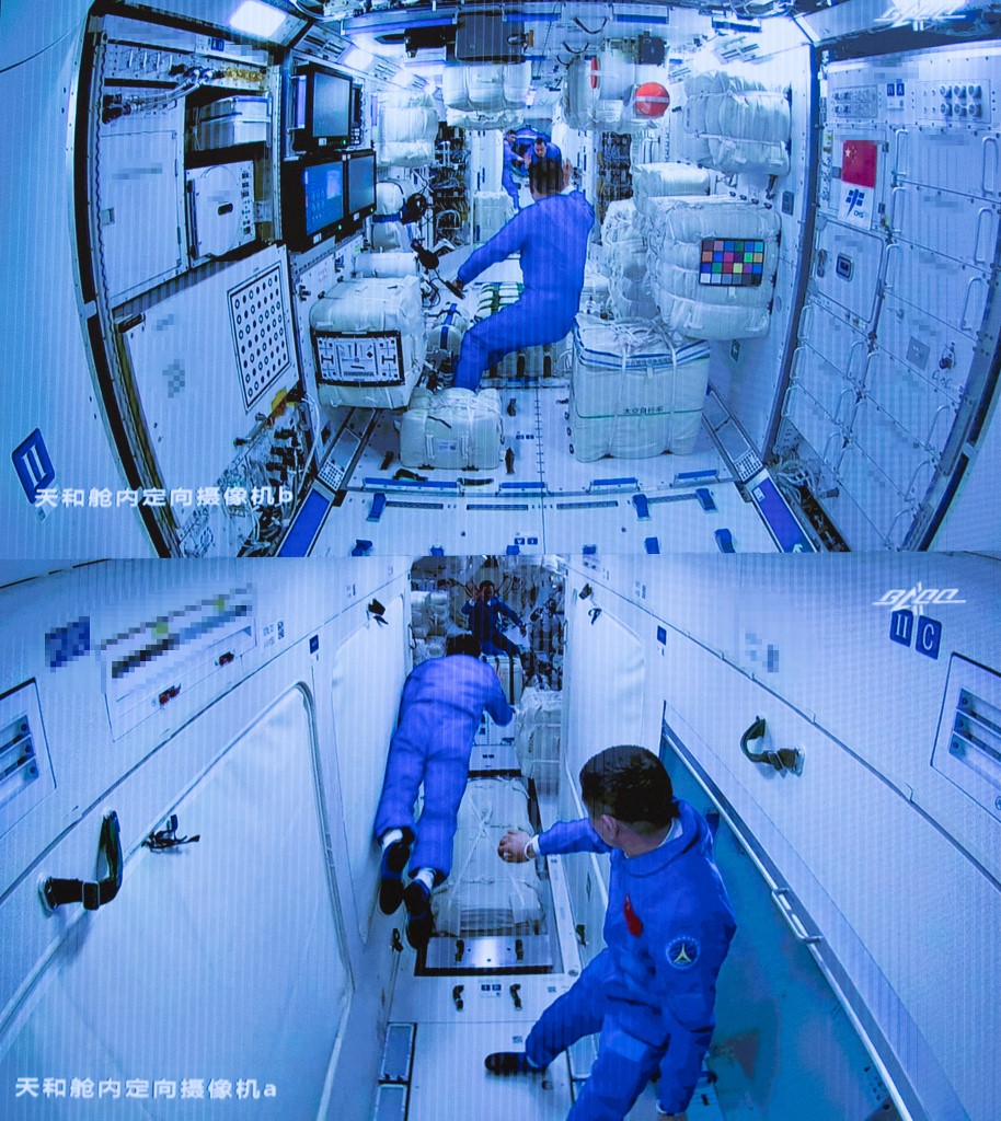 Chinese astronauts aboard space station