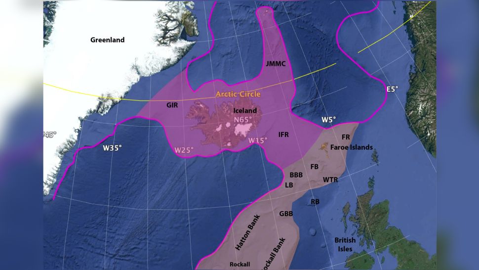 map with suggested boundary of Icelandia connecting Greenland to Europe