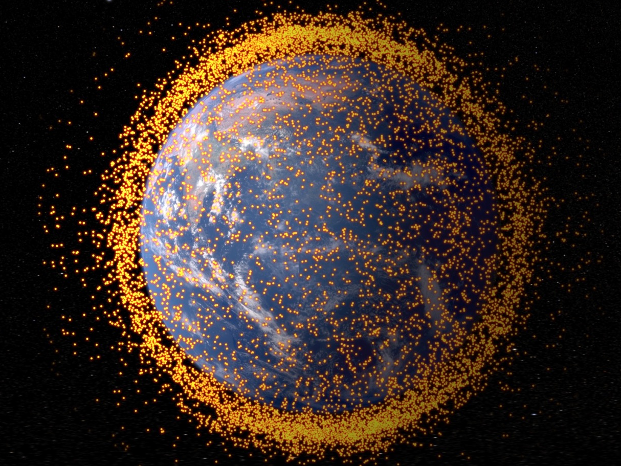Illustration of the field of space junk circling Earth. (NASA's Goddard Space Flight Center/JSC)
