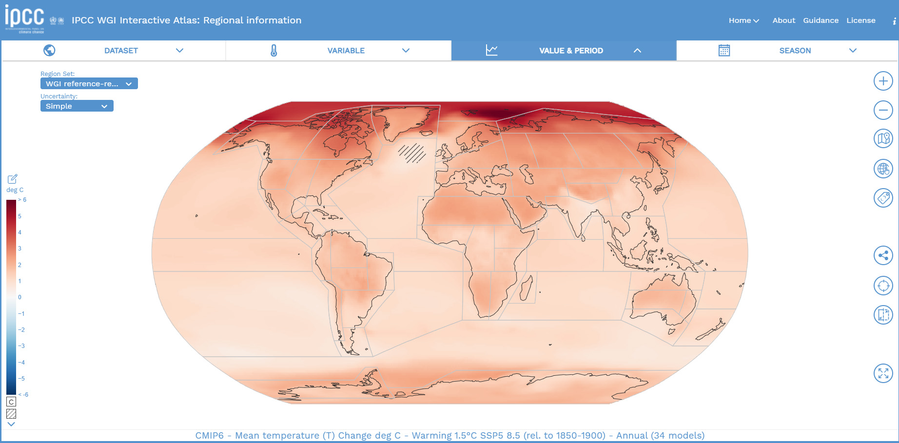 A screenshot of the IPCC Atlas interface