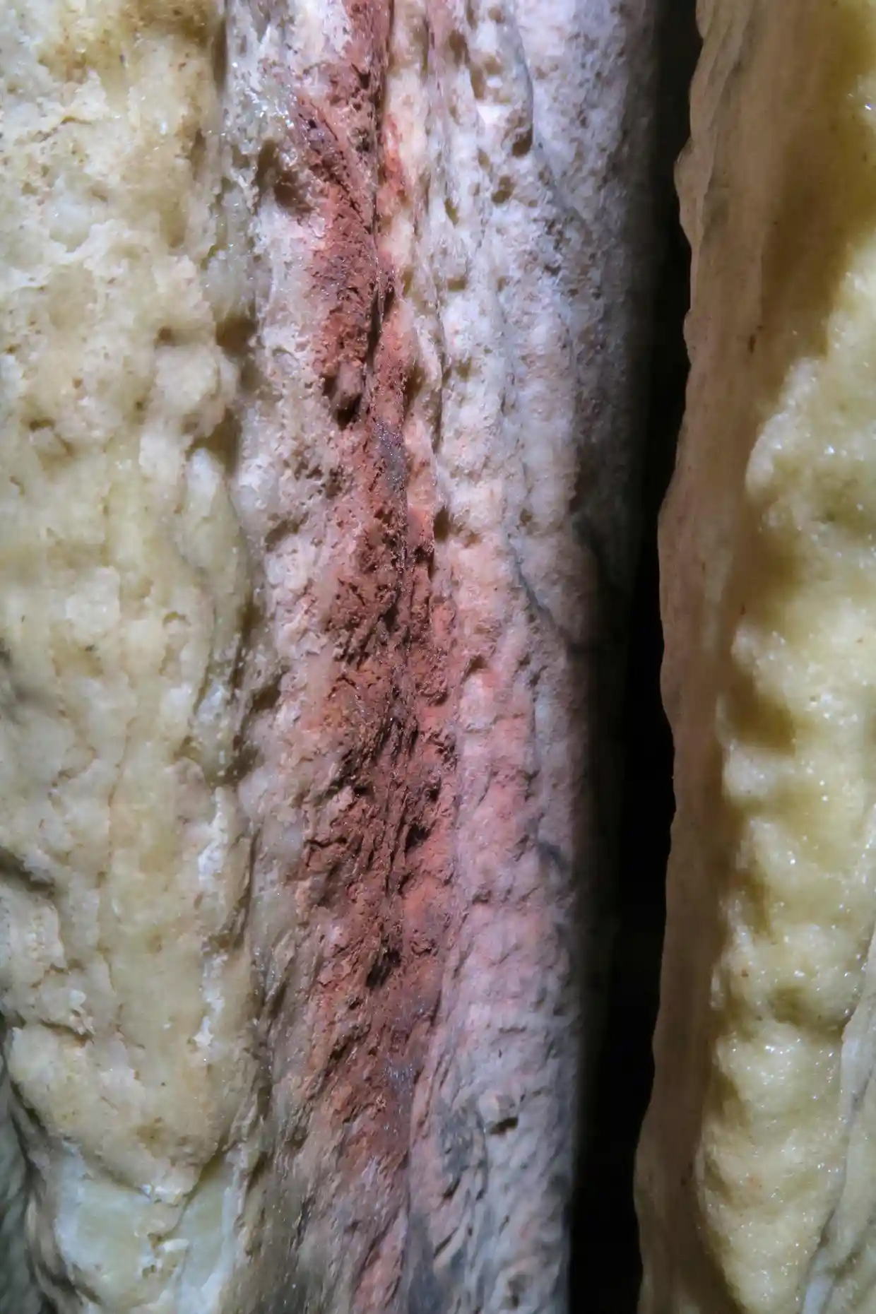 Layered pigment on a Spanish cave stalagmite. (Joao Zilhao/ICREA/AFP)