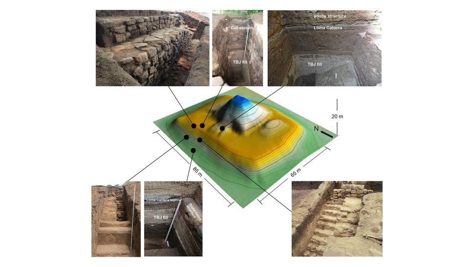 3D plan of the Campana structure, showing where excavations took place that uncovered the stone monument and evidence of the TBJ eruption. (Image credit: Copyright Antiquity Publications Ltd/Courtesy of A. Ichikawa)