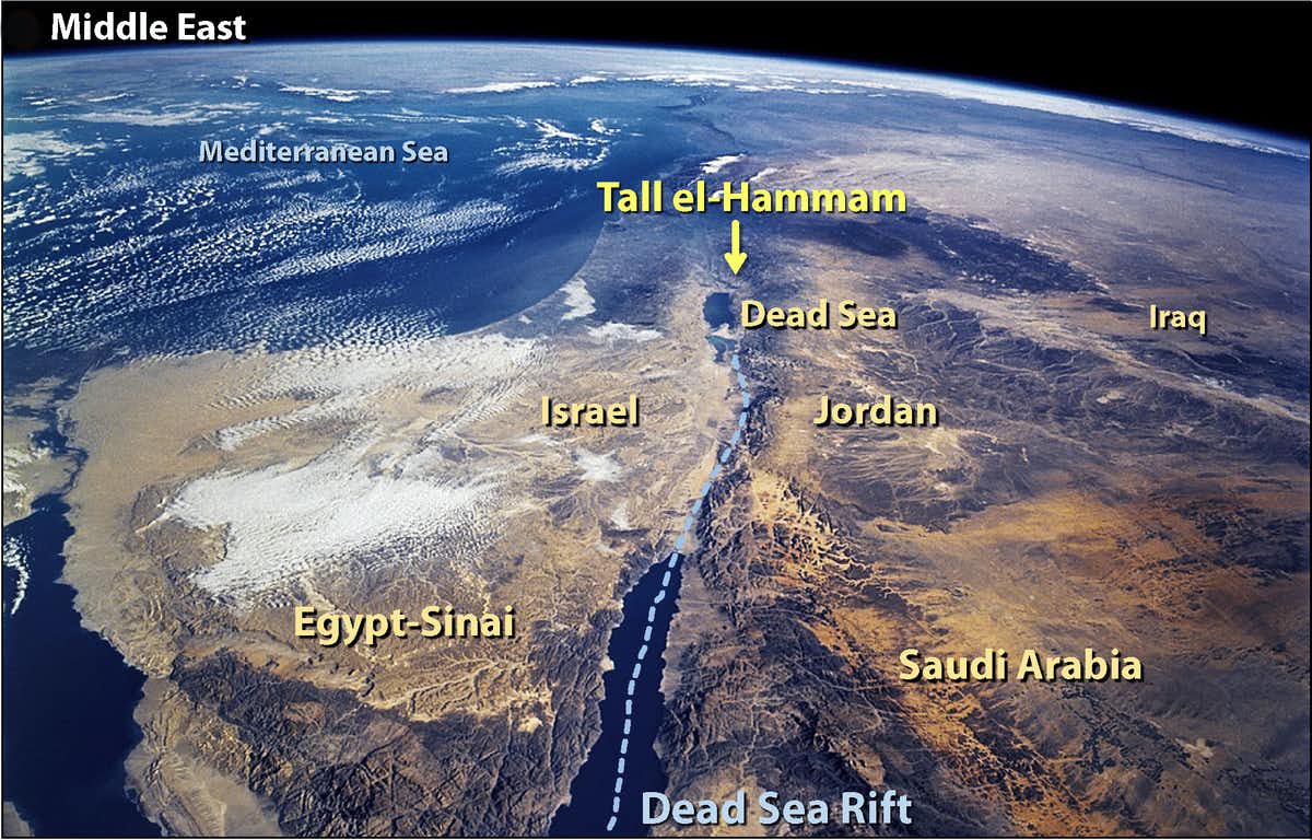 Now called Tall el-Hammam, the city is located about 7 miles northeast of the Dead Sea in what is now Jordan. (NASA/CC BY-ND)