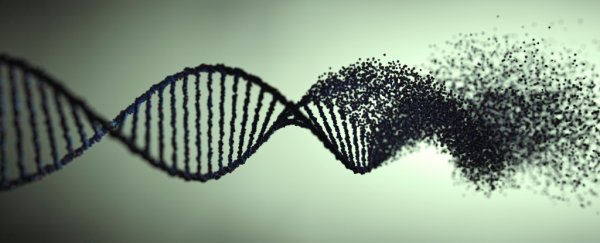 DNA dissolving into black