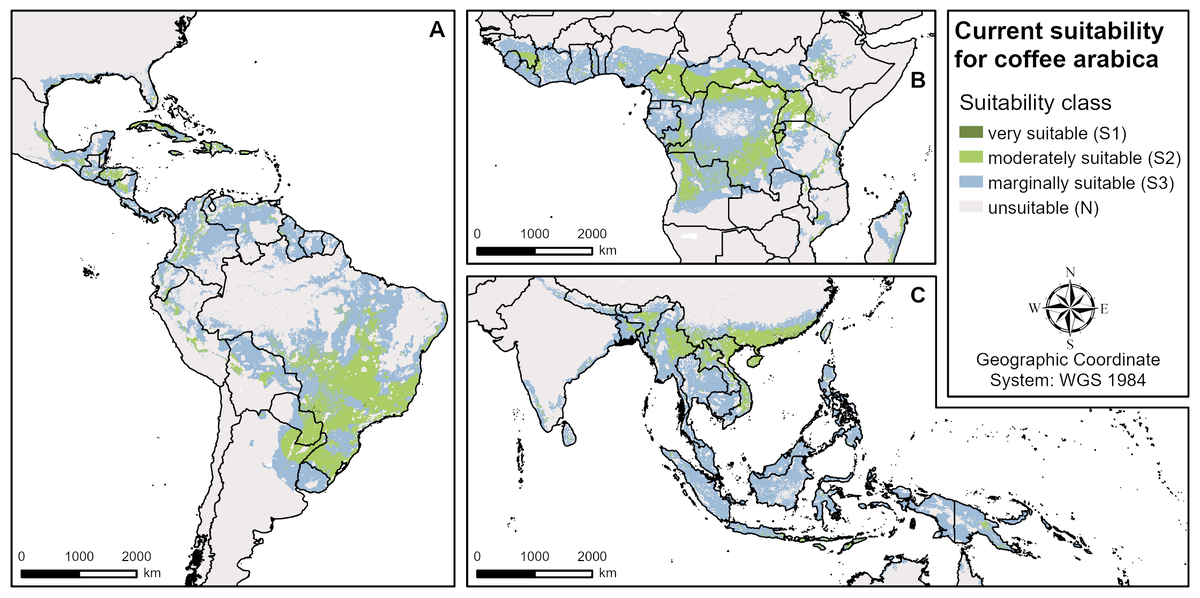 Map of suitable coffee growing areas