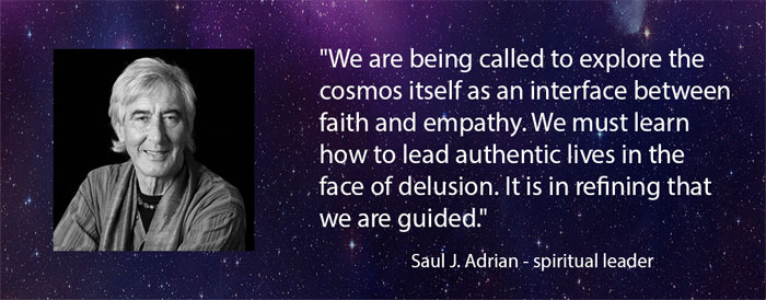 A fake quote attributed to a spiritual leader that reads, "We are being called to explore the cosmos itself as an interface between faith and empathy. We must learn how to lead authentic lives in the face of that delusion. It is in refining that we are are guided."