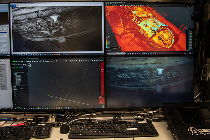 Endurance wreck images on four computer screens