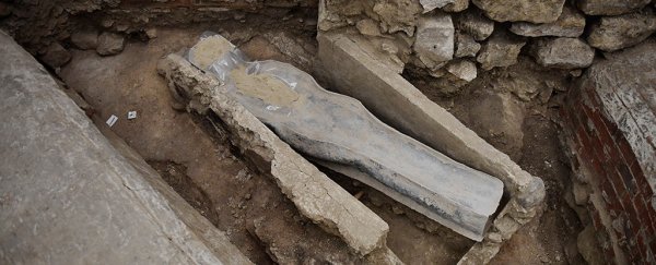 Human-shaped sarcophagus found in newly revealed tombs beneath the Notre-Dame