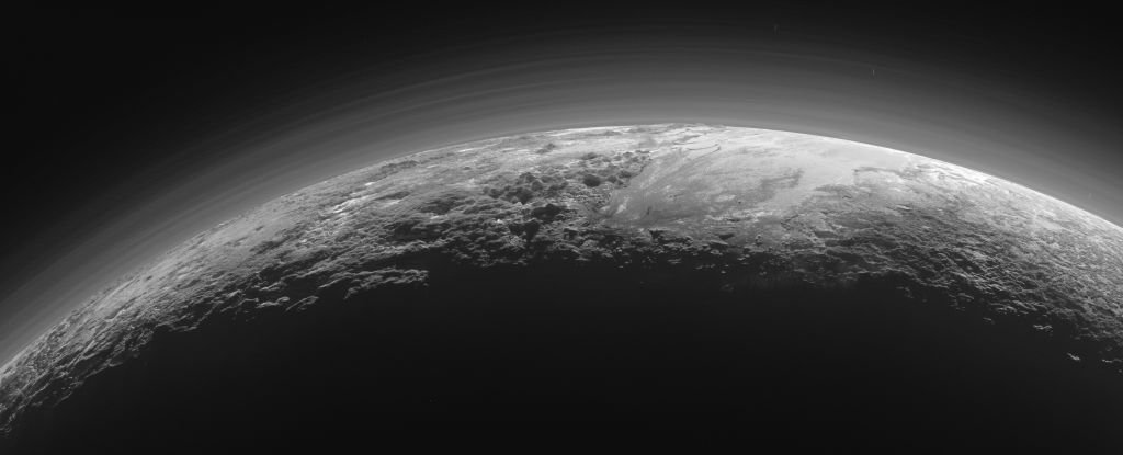 Horizon of Pluto, with Sputnik Planitia and surrounds to the west. 