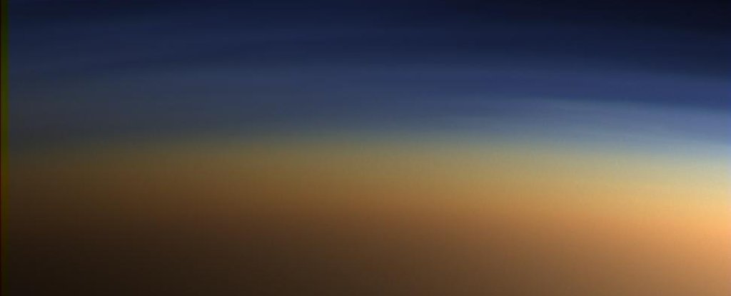 True-color image of layers of haze in Titan's atmosphere. 